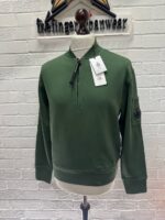 CP COMPANY 095A Cotton Diagonal Fleece Crewneck Sweatshirt in green 1/4 zip   XS  / 21.5" p2p. - Image 5