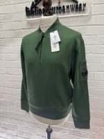 CP COMPANY 095A Cotton Diagonal Fleece Crewneck Sweatshirt in green 1/4 zip   XS  / 21.5" p2p. - Image 6